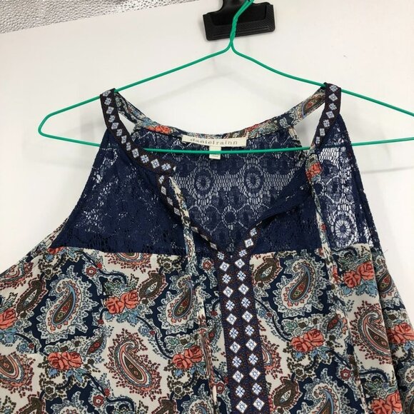 Daniel Rainn paisley navy  coral halter boho maxi dress Medium - Picture 11 of 14